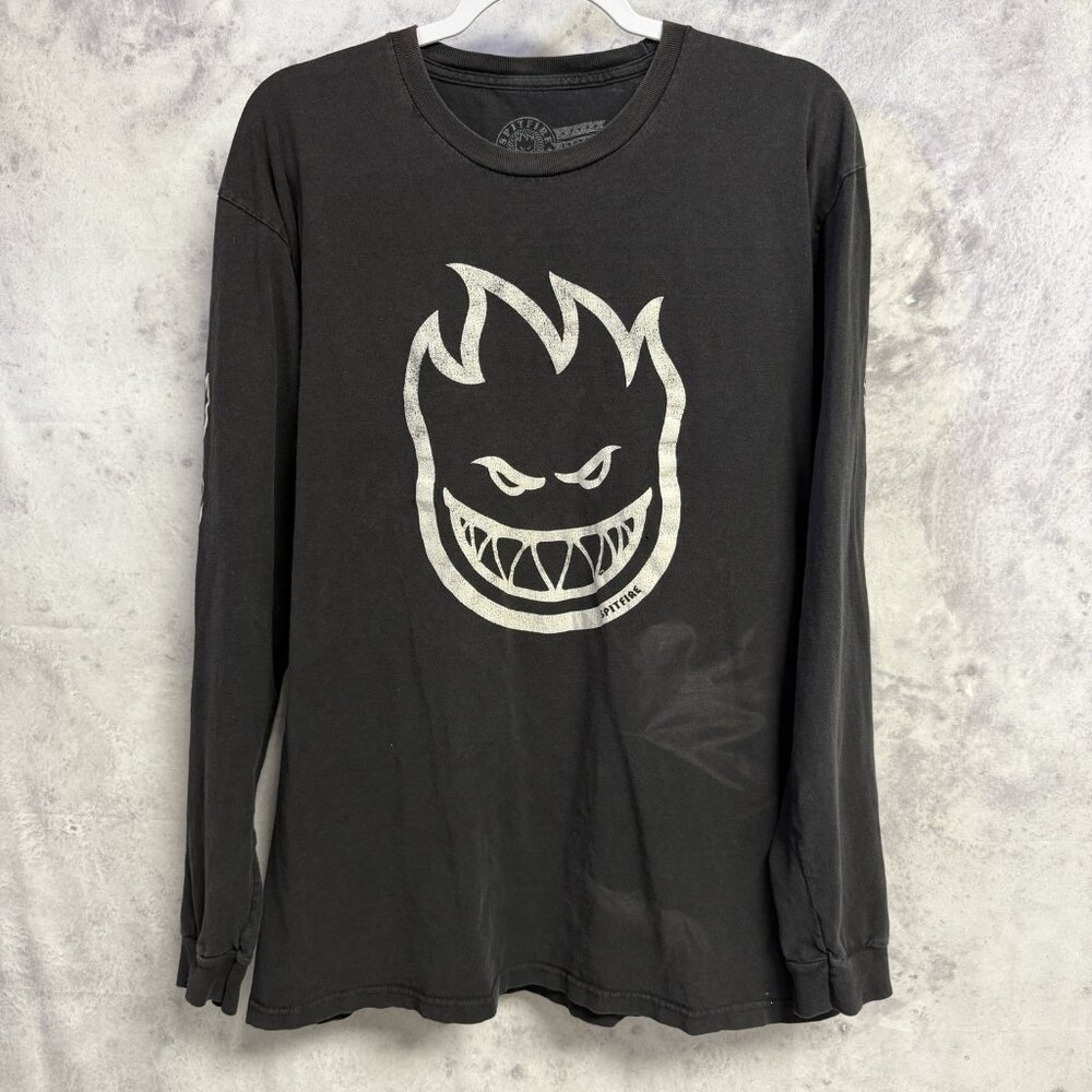 Spitfire Wheels Skate T Shirt Mens Large Black Long Sleeve Streetwear